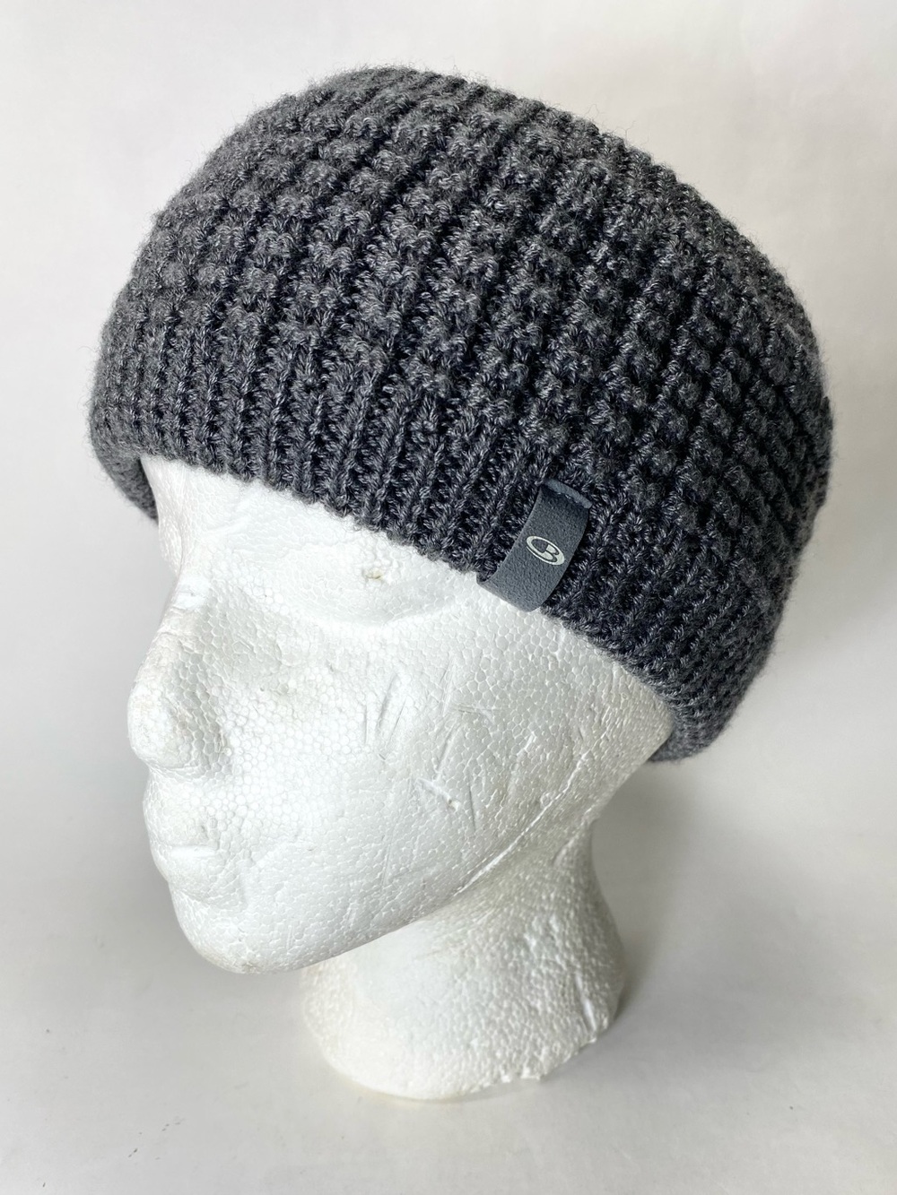 Icebreaker Merino Wool Gray Waffle Knit Winter Earband Headband (lining holes)